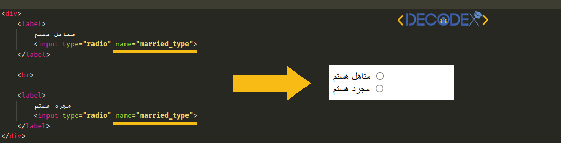 تگ input radio در html | decodex
